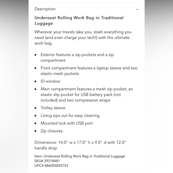 Vera Bradley Underseat Rolling Work Bag Traditional Luggage - Picture 12 of 12